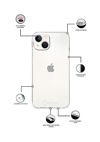 Kzy Iletişim 13 ile Uyumlu Kapak Kamera Korumalı Tıpalı Şeffaf Silikon Kılıf modelleri