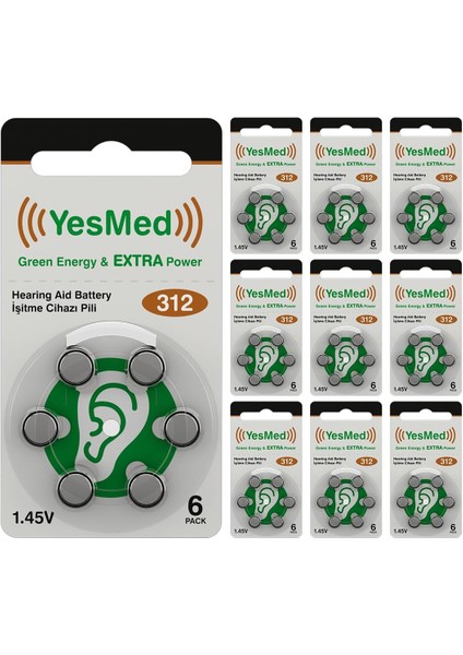 Power 312 Numara Işitme Cihazı Pili (10 Paket x 6 Adet = 60 Adet Pil)