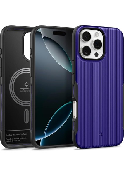 16 Pro Max Magsafe Kılıf Dual Grip Mag Hava Kanalı Teknolojisi™ Askeri Sınıf Koruma Braided Blue Dokulu Yüzey Kapak - ACS08050