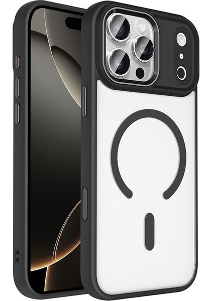 17 Pro Için Kılıf Uyumlu Şarj Özellikli Krom M-Safe Silikon Kapak (Siyah)