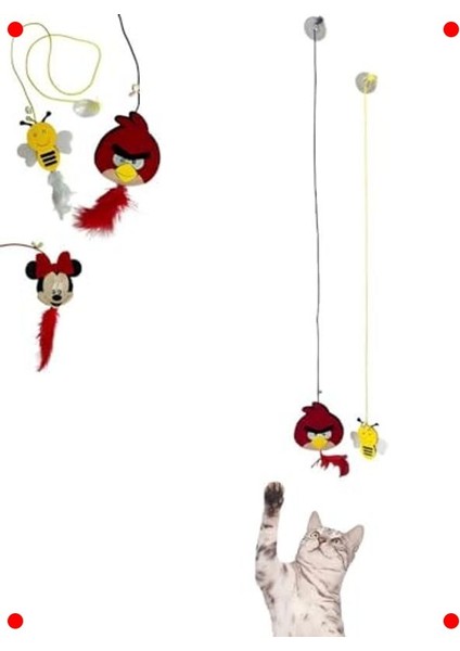 2 Adet Elastik Vantuzlu Tüylü Zilli Kedi Oyuncağı Oltası