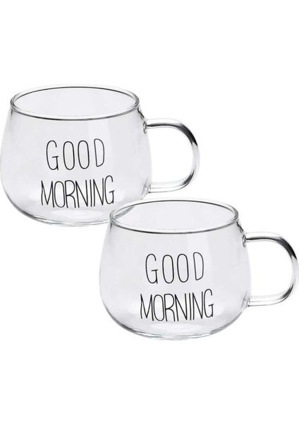 Şeffaf "good Morning" Borosilkat Cam Kupa Seti 350ML