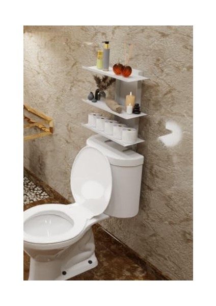 Beyaz Klozet Üstü Raf, Organizer Tuvalet Kağıtlık ve Wc Tuvalet Düzenleyici MT116B modelleri