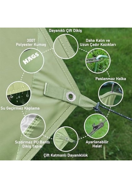 Su Geçirmez Tarp Tente Gölgelik Örtü, 4 Mevsim Taşınabilir Örtü Branda Çok Işlevli Açık Hava Kamp Seyahat Tente Branda Barınak Yağmurluk, Güneşlik Gölgelik Çadır 300X400 cm - Yeşil fiyatları