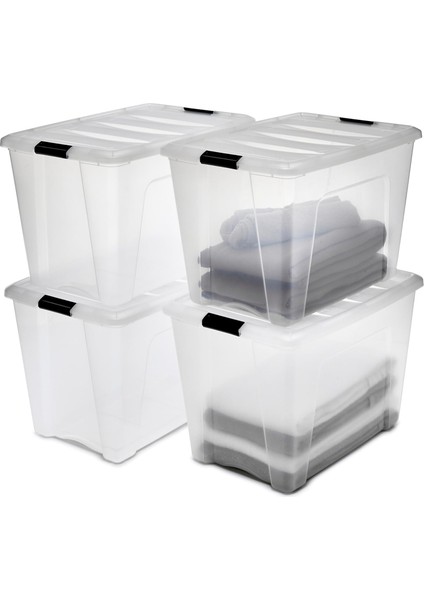 Ohyama, Saklama Kutuları, Saklama Kutusu, Çok Fonksiyonlu, 4&apos;lü Plastik Kutu Seti, 60 L, Kapak, Ergonomik Sap, Ofis, Ev – Ddntb-60 - Şeffaf