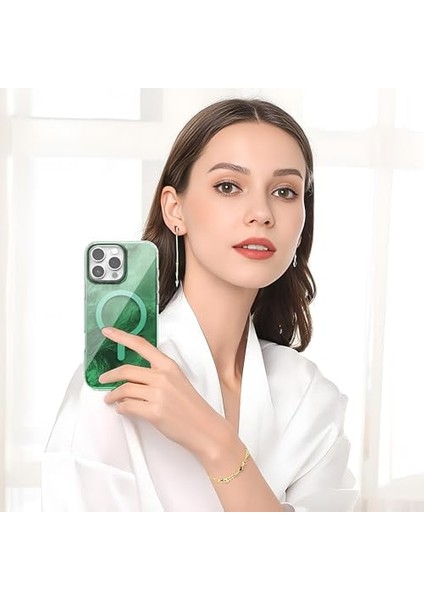 13 ve 14 Için Shinemag Serisi Magsafe ile Uyumlu Göz Alıcı ve Şık Arka Tasarım Yüksek Kalite Materyal Premium Hybrid Kılıf Kapak (Yeşil, 13/14) modelleri