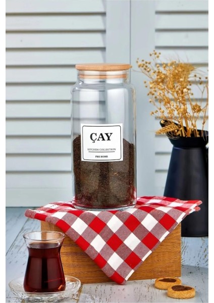 Concept 1300 ml Ahşap Kapaklı Çay Saklama Kabı Cam Kavanoz Beyaz