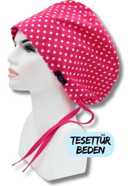 Tesettür Beden Koyu Pembe Puantiye Cerrahi Bone Doktor Hemşire Sağlıkçı Hastane Bonesi