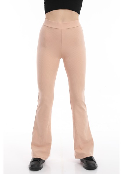 Ispanyol Paça Fitilli Yüksek Bel Likralı Ten Rengi Tayt Pantolon fiyatları