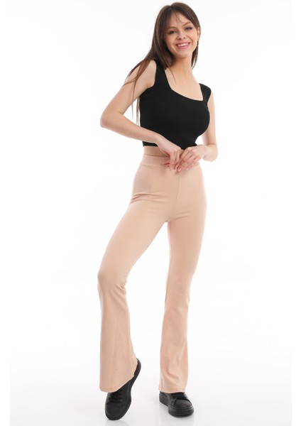 Ispanyol Paça Fitilli Yüksek Bel Likralı Ten Rengi Tayt Pantolon fırsatları