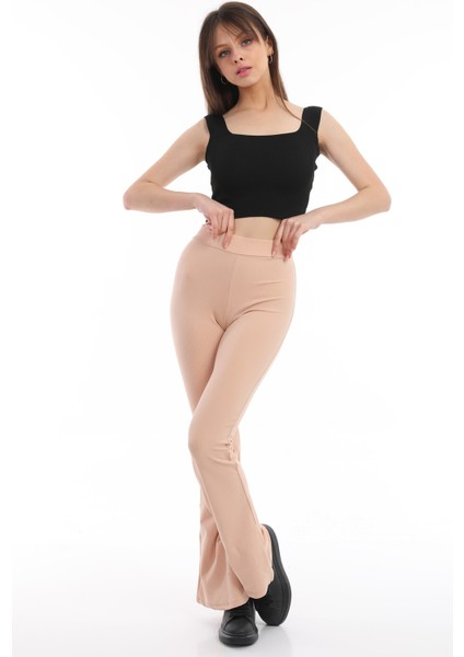 Ispanyol Paça Fitilli Yüksek Bel Likralı Ten Rengi Tayt Pantolon indirimleri
