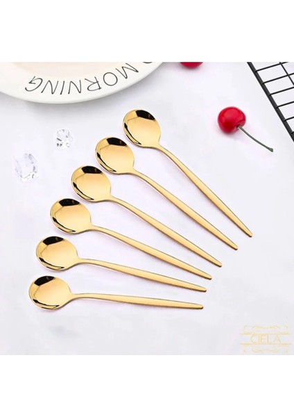 Çelik Gold Renk 6 Adet Tatlı Kaşığı Çay Kaşığı