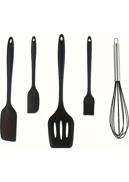Dayanıklı Yanmaz Yapışmaz Silikon Spatula Seti 5 Parça Siyah