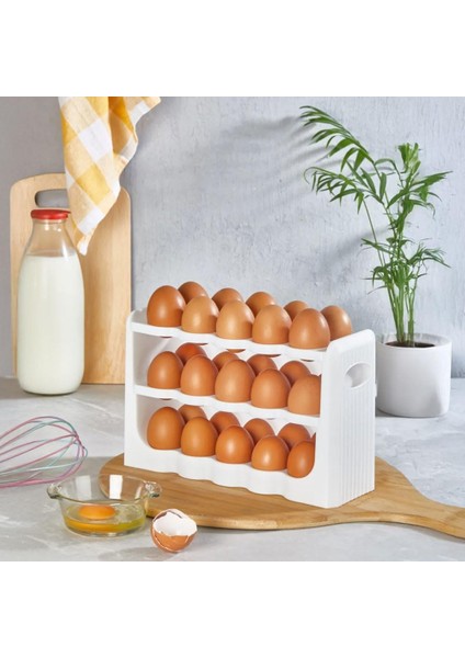 Yumurtalık Buzdolabı Raf Düzenleyici – 30’lu Yumurta Kutusu | 3 Katlı Yumurta Organizeri, Şeffaf ve Yer Tasarruflu Saklama Kabı (22CM*12CM*26CM)