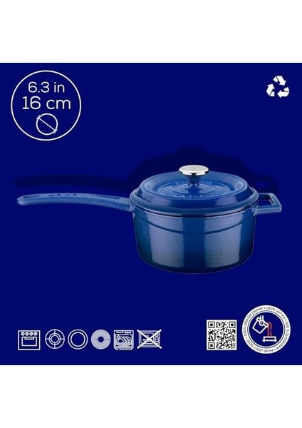 Döküm Yuvarlak Sos Tenceresi Metal Saplı 16 Cm, Mavi fiyatları