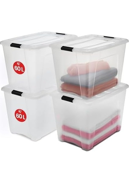 Ohyama Kapaklı Saklama Kutuları, 60L, 4&apos;lü Set, Şeffaf, Güvenli Tokalar, Istiflenebilir, Çekme Kulpları, Yatak Odası, Dolap, Ofis, Organizasyon Için, Bpa Içermeyen Plastik, Giysi Çantası, Ntb-60 modelleri