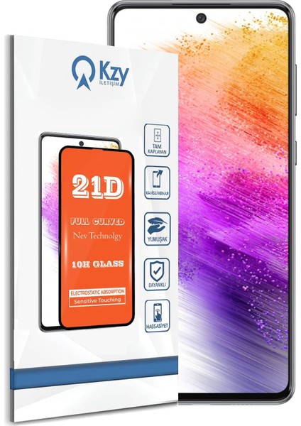 Kzy Iletişim Galaxy A73 ile Uyumlu Tam Kaplayan 21D Temperli Ekran Koruyucu Cam