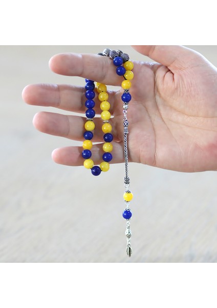 925 Ayar Gümüş Püsküllü Küre Kesim Isme Özel Yazılı Sarı Lacivert Jade Doğaltaş Taraftar Tesbih fırsatları