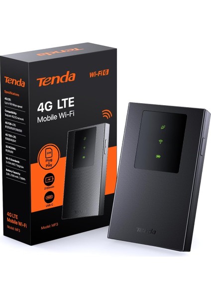 Mf3 Wifi Sabun, Sım 4g Lte Cat4, Kablosuz Wifi 6 AX300 Taşınabilir, Şarj Edilebilir Pil, Usb-C Bağlantı Noktası, Wpa3, Sım&apos;li Wifi Hotspot, Yapılandırmasız, Tak ve Çalıştır