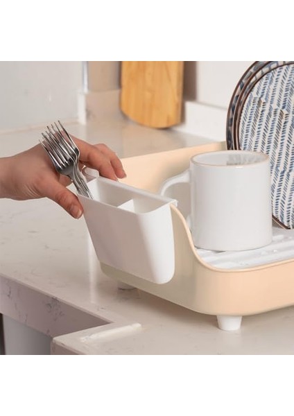 AKL-060 Bej Lüks Tabaklık Bulaşıklık-Yönlendirilebilir Su Akıtma Kanallı Bulaşık Sepeti-Kaşıklıklı fiyatları