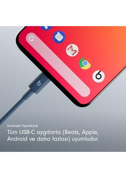 Usb-C&apos;den Usb-C&apos;ye Örgülü Kablo, Hızlı Şarj, Dayanıklı/dolanmayan, ve Aygıtlar Için Uyumlu Şarj Kablosu (1,5 M) – Lacivert modelleri