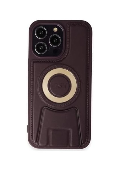 Ggm Aksesuar 14 Pro Max Için Magsafe ile Uyumlu Arkası Deri Görünümlü, Yapıya Sahip Kamera Çerçeveli Ultra Güçlendirilmiş Magsafe Özellikli Açılır Stantlı Darbeye Dayanıklı Kılıf (Derin Mor) fiyatları