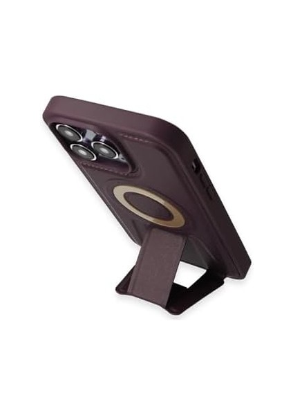 Ggm Aksesuar 14 Pro Max Için Magsafe ile Uyumlu Arkası Deri Görünümlü, Yapıya Sahip Kamera Çerçeveli Ultra Güçlendirilmiş Magsafe Özellikli Açılır Stantlı Darbeye Dayanıklı Kılıf (Derin Mor) modelleri