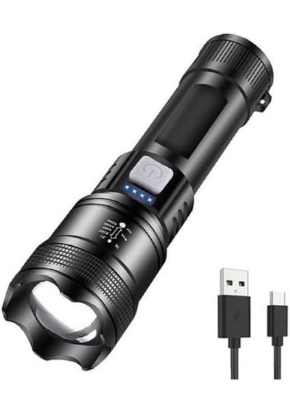 Şarjlı Zoomlu LED Işık 800 Lümen | P50 LED + Arka Smd Gün Işığı | Powerbank Özellikli, Type-C Girişli, Taşıma Askılı Aydınlatma | Kamp, Acil, Araç ve Dış Mekan Kullanımı Için