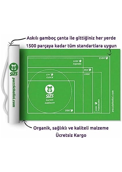 Puzzle Halısı 1000’LIK Den 6000&APOS;LIĞE Kadar Farklı Boyutlar | Askılı Çanta | Puzzle&apos;ı Sar Sakla ve Açtığında Kaldığın Yerden Devam Et (1500&APOS;LÜK) fiyatları