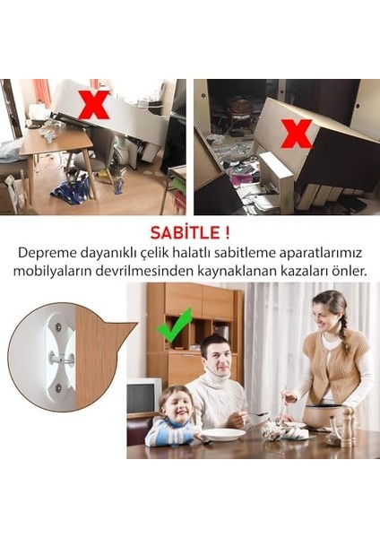 Ağır Yük Çelik Halatlı Eşya Sabitleyici Aparat - Bebek ve Çocuk Güvenliği Deprem Mobilya Devrilme Düşme Önleyici - Masa Şifonyer Duvara Sabitleme Aparatı - Beyaz Renk fiyatları