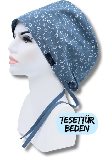 Tesettür Beden Mavi Nazlı Çiçekler Cerrahi Bone Doktor Hemşire Sağlıkçı Hastane Bonesi