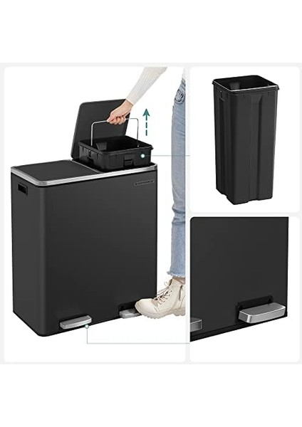 2 x 30L Mutfak Çöp Kovası, 2 Bölmeli Atık Ayırma Siyah LTB60BK modelleri