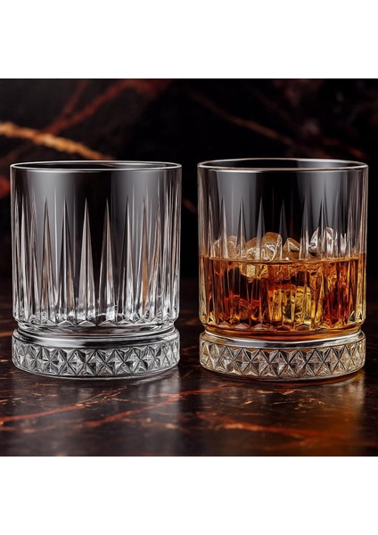 355 cc Özel Kesme Cam 2 Adet Viski Bardağı Seti Şık Dayanıklı
