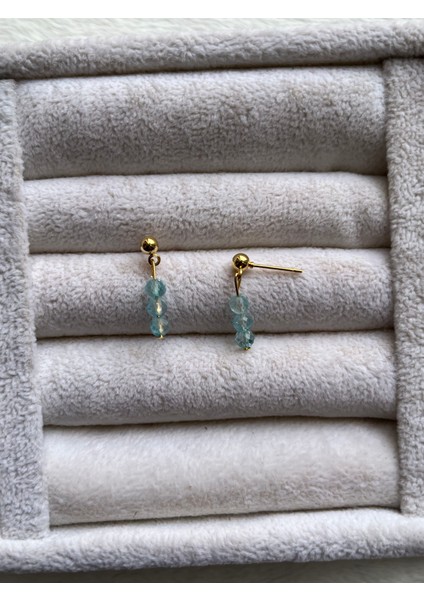 Minimal Topaz Taşı Altın Kaplama Top Küpe