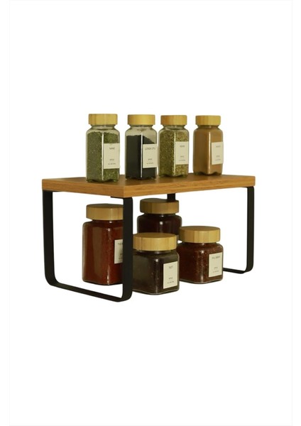 Metal Ayaklı Ahşap Dolap Içi Raf, Tabak ve Eşya Organizeri, Mutfak ve Yatak Odası Dolapları Için Uygundur, Şık ve Fonksiyonel Depolama Çözümü (Siyah Ayaklı)