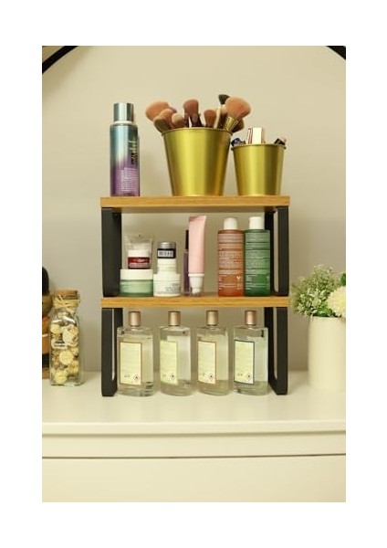 Metal Ayaklı Ahşap Dolap Içi Raf, Tabak ve Eşya Organizeri, Mutfak ve Yatak Odası Dolapları Için Uygundur, Şık ve Fonksiyonel Depolama Çözümü (Siyah Ayaklı) fiyatları