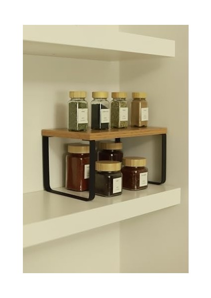 Metal Ayaklı Ahşap Dolap Içi Raf, Tabak ve Eşya Organizeri, Mutfak ve Yatak Odası Dolapları Için Uygundur, Şık ve Fonksiyonel Depolama Çözümü (Siyah Ayaklı) modelleri