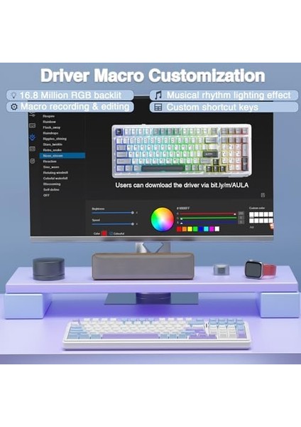 F99 3 Modlu Rgb Hot Swap Mekanik Graywood V3 Switch Kablosuz Makrolu Klavye Lila fiyatları