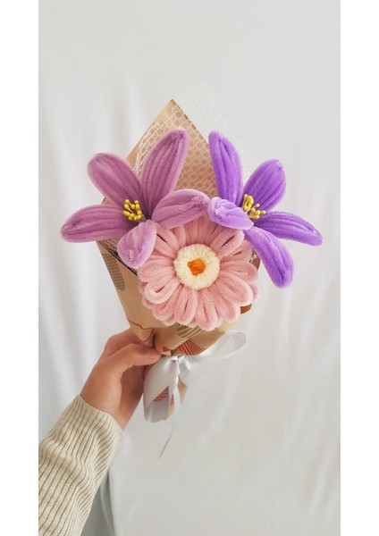 El Yapımı Dekoratif Şönil Çiçek Buketi (3’lü) – Gerbera ve Zambak Seçenekli Solmayan Hediye fiyatları