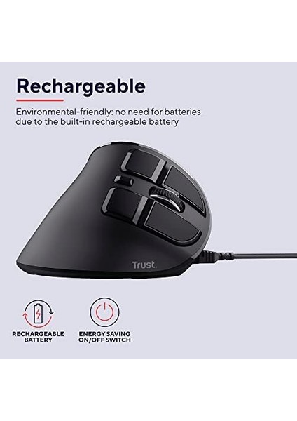23731 Şarj Edilebilir Kablosuz Dikey, Ergonomik Mouse, USB Alıcısı Veya Bağlantısı, 9 Adet Buton (5 Tanesi Programlanabilir),led Ekran, Sürümü 5.0,rf 2.4ghz fiyatları