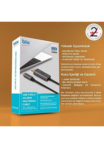 BX02HB USB C&apos;den 4K@30Hz HDMI Multimedya Kablo (1.8 Metre) fiyatları