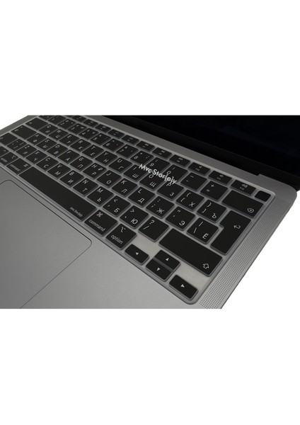 MacBook Klavye Koruyucu Ince Silikon Rusça Sticker Baskılı Uk-Ters L Enter Tipi Air M1 13INÇ A2337,A2179 Id Uyumlu, Kaymaz Yıkanabilir Siyah