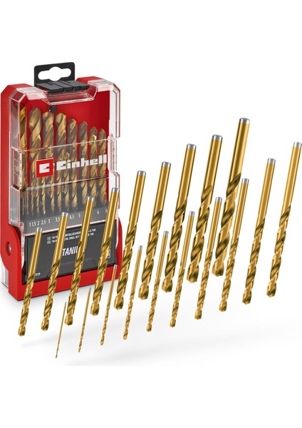 19-Parça Hss-G Titanyum Metal Matkap Ucu Seti (Tam Taşlanmış Hss 4341 Çelik, Titanyum Kaplama, 135° Çift Açılı Uç, Frezelenmiş Tip N Spiral, Yuvarlak Şaft) - 49427019