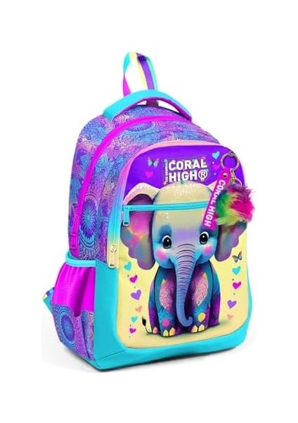 Pembe Turkuaz Fil Desenli Kız Çocuk Ilkokul Çantası ve Günlük Sırt Çantası fiyatları