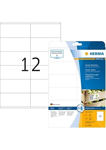 10908 Power Etiket Dın A4 Büyük 105 x 48 Mm, 25 Yaprak, Kağıt, Mat Kendinden Yapışkanlı, Basılabilir, 300 Yapışkan Etiket, Beyaz fiyatları