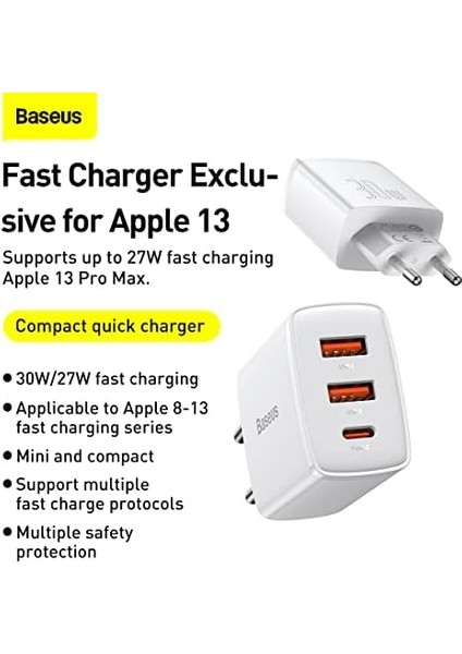 Compact 2u+C Usb-C Bağlantılı Şarj Cihazı, 2x Usb-A 30W Pd Qc3.0. modelleri