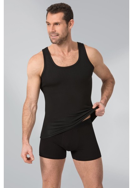 3'lü Erkek Siyah Formen Rambo Sırtı Çarpaz Likralı Askılı Atlet