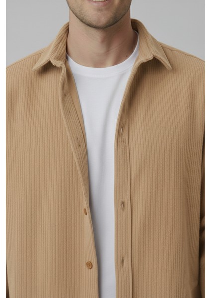 Erkek Camel Kadife Fitilli Rahat Kesim Gömlek Yumuşak Dokulu Likralı Kadife Gömlek 2600758 fiyatları