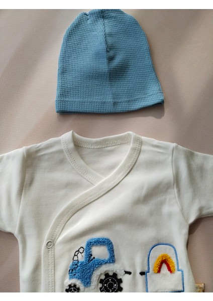 Nakışlı Traktör Desenli 5’li Erkek Bebek Hastane Çıkış Seti – %100 Pamuklu modelleri