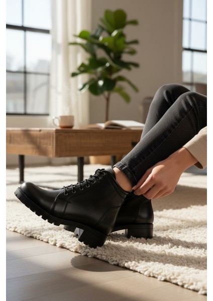 Modesa Hakiki Deri Siyah Fermuarlı&bağcıklı Kadın Bot modelleri